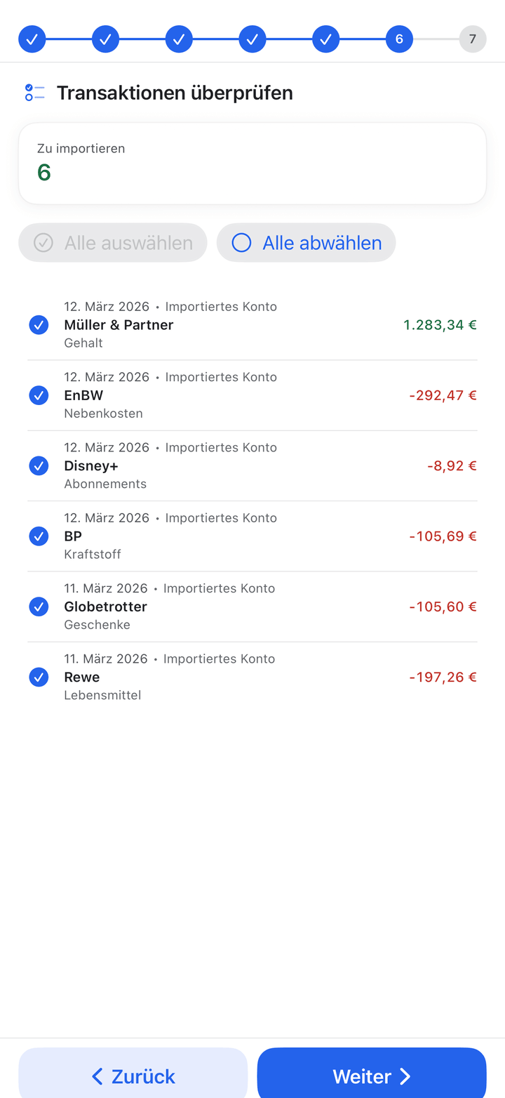 Import wizard for CSV, QIF, OFX and bank files on iPhone