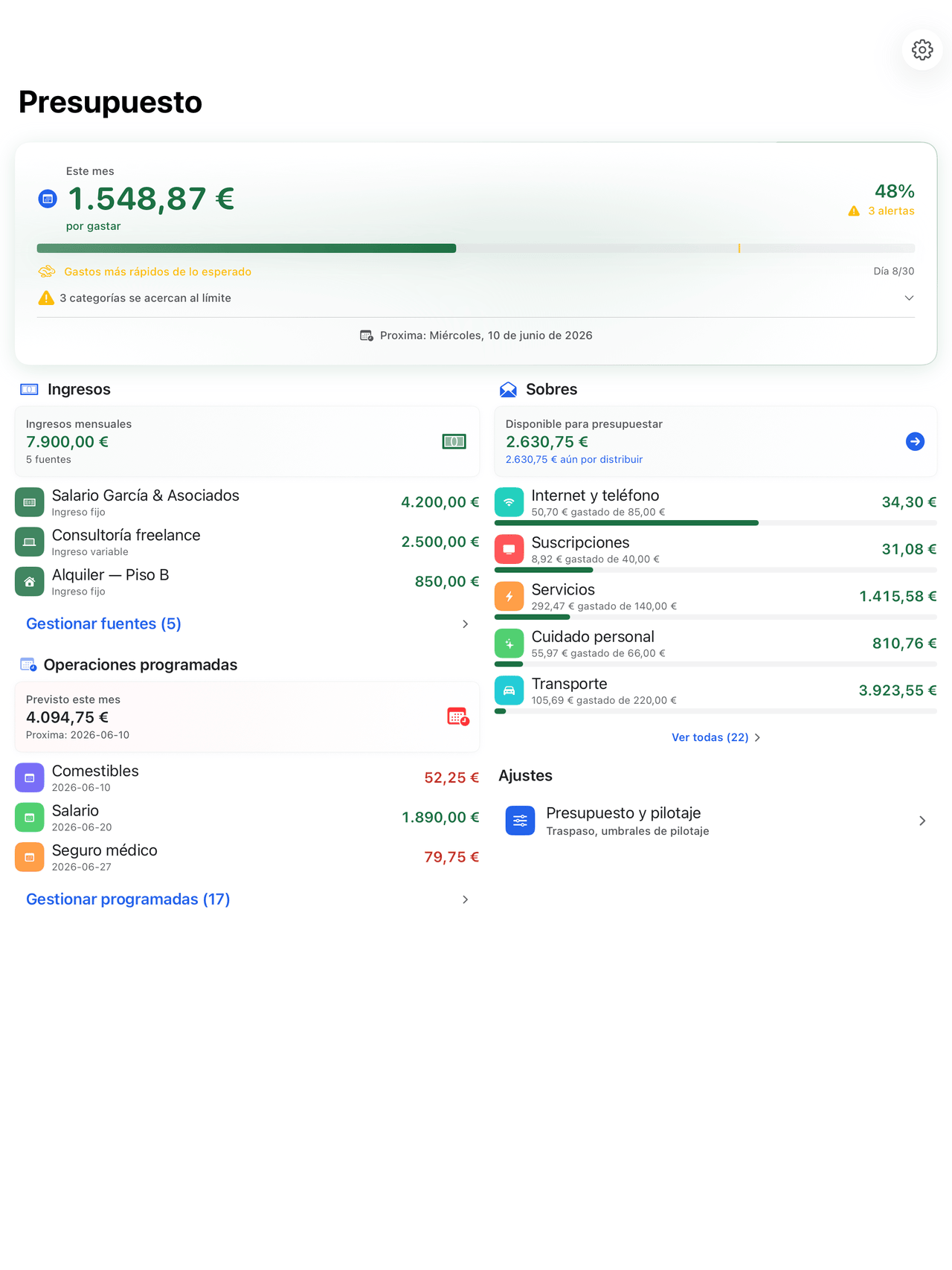 Envelope budgets with monthly progress on iPad