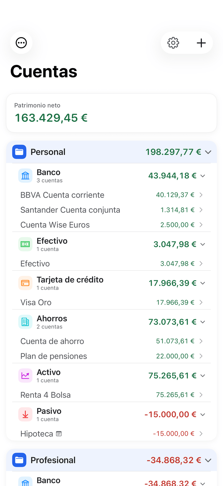 Account list with balances and transactions on iPhone