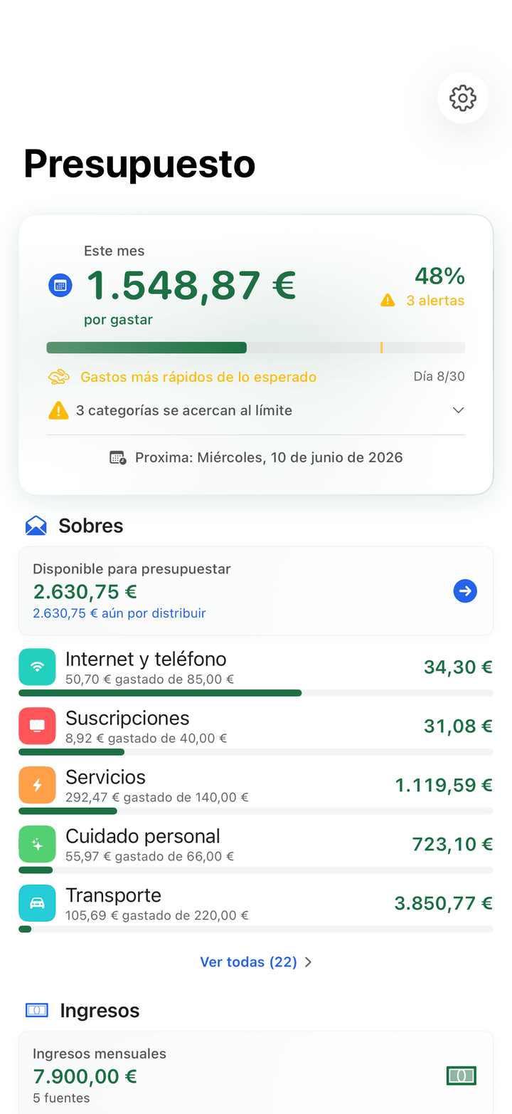 Envelope budgets with monthly progress on iPhone