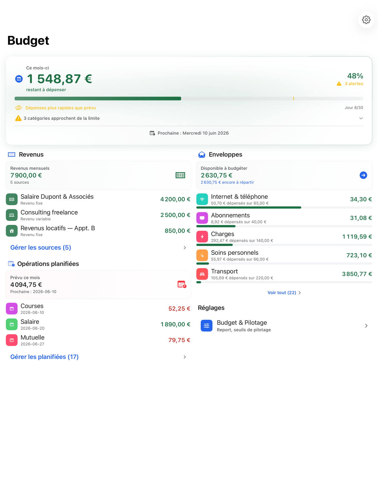 Envelope budgets with monthly progress on iPad