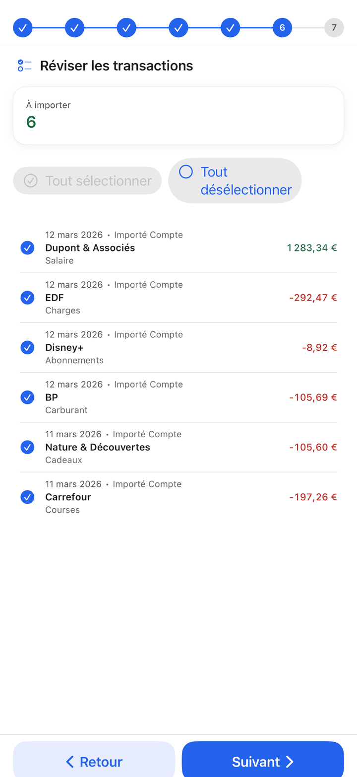 Import wizard for CSV, QIF, OFX and bank files on iPhone