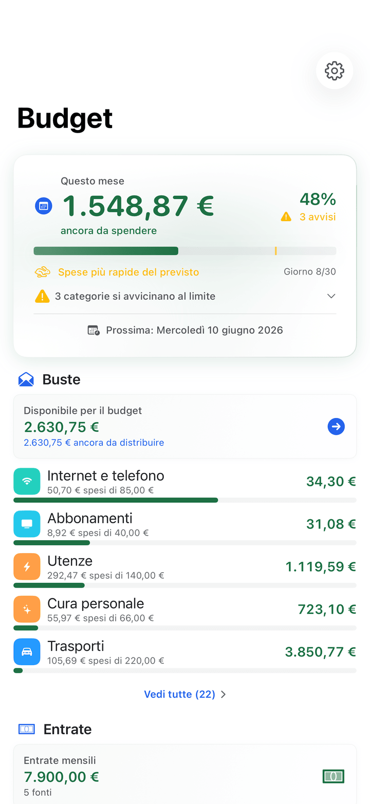 Envelope budgets with monthly progress on iPhone