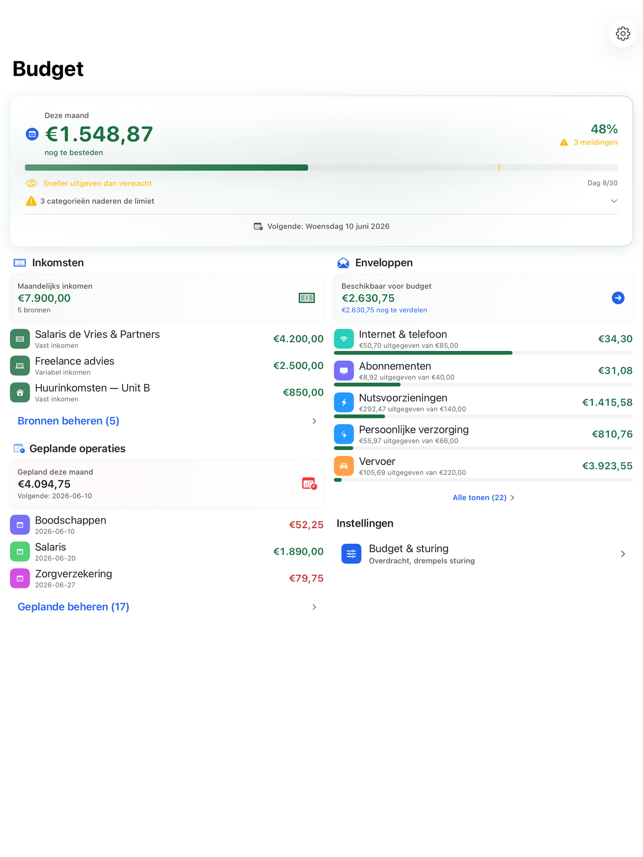 Envelope budgets with monthly progress on iPad