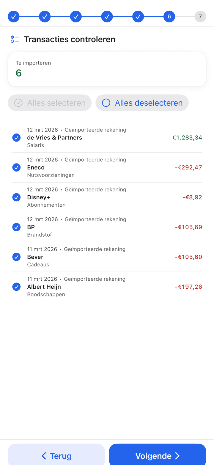 Import wizard for CSV, QIF, OFX and bank files on iPhone