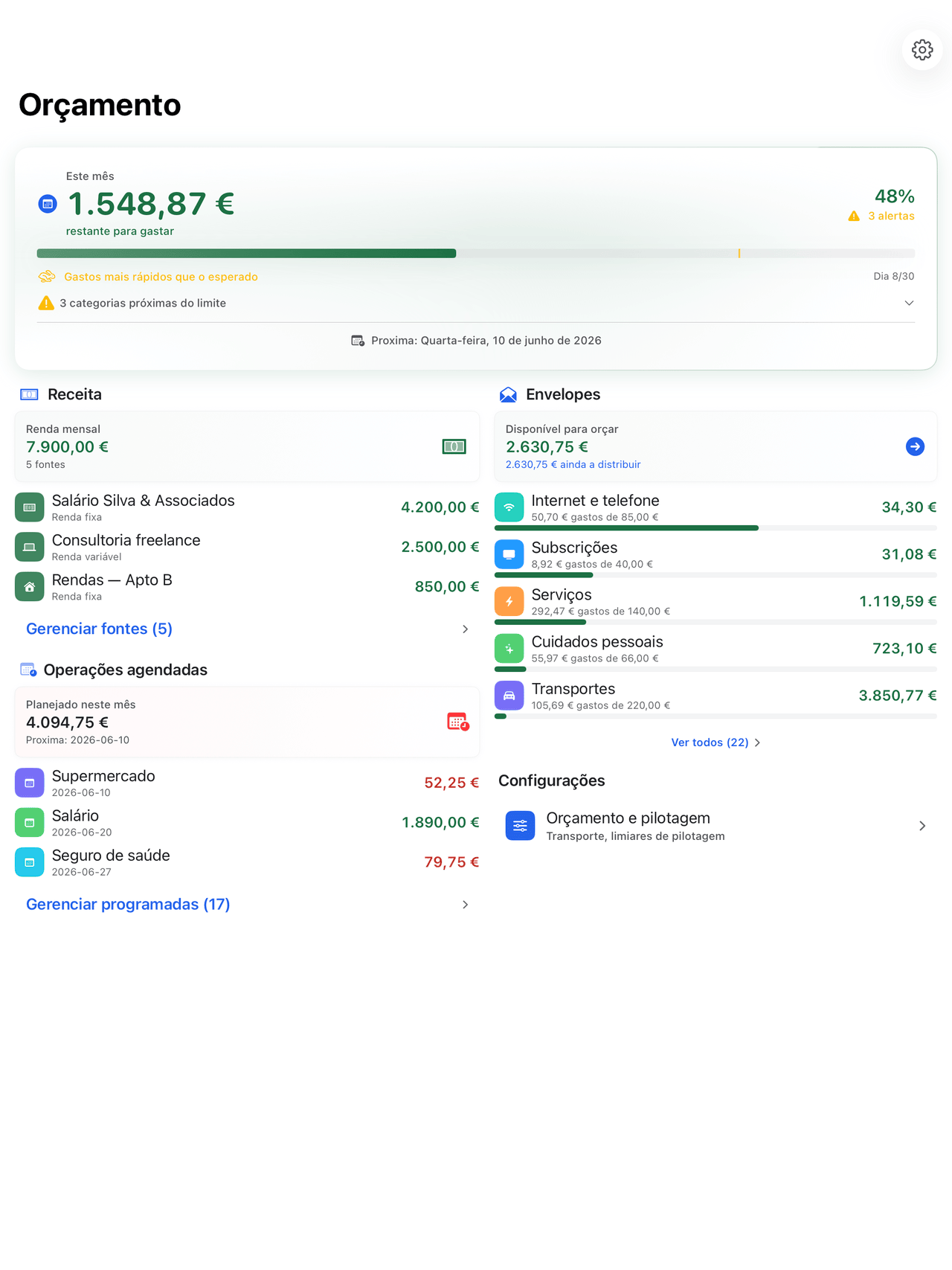 Envelope budgets with monthly progress on iPad