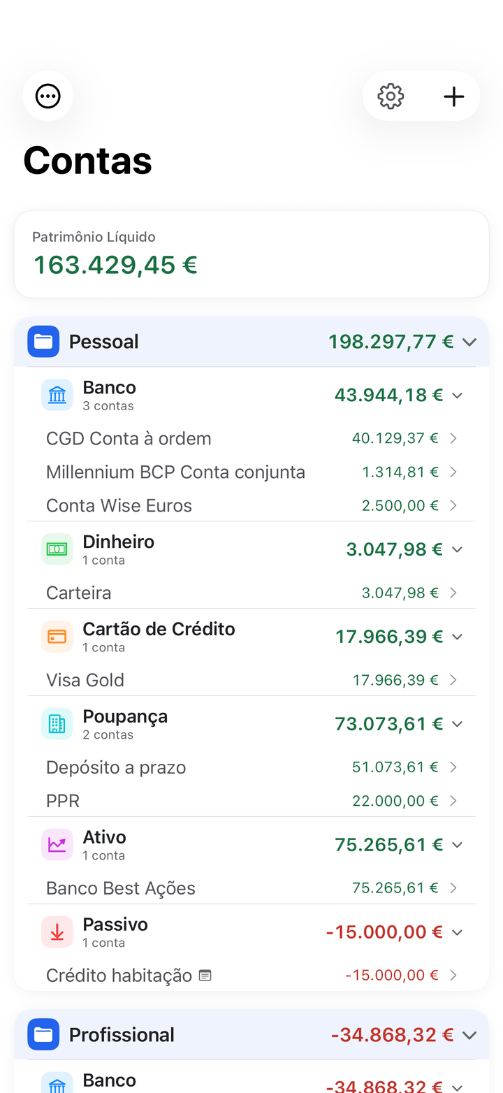 Account list with balances and transactions on iPhone