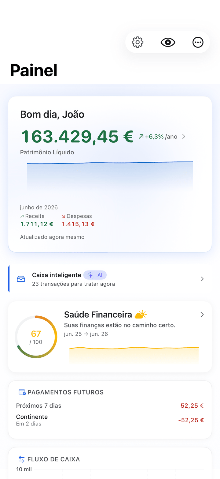 Net worth and monthly cash flow dashboard on iPhone